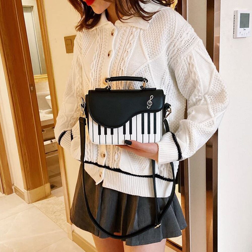 1024 Piano Shape Crossbody Bag Punk Style Top Handle Purses Handbag Satchel - Picture 7 of 8